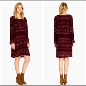 Johnny Was Avery Dress Merlot Bell Sleeves Embroidered Cut Out Boho